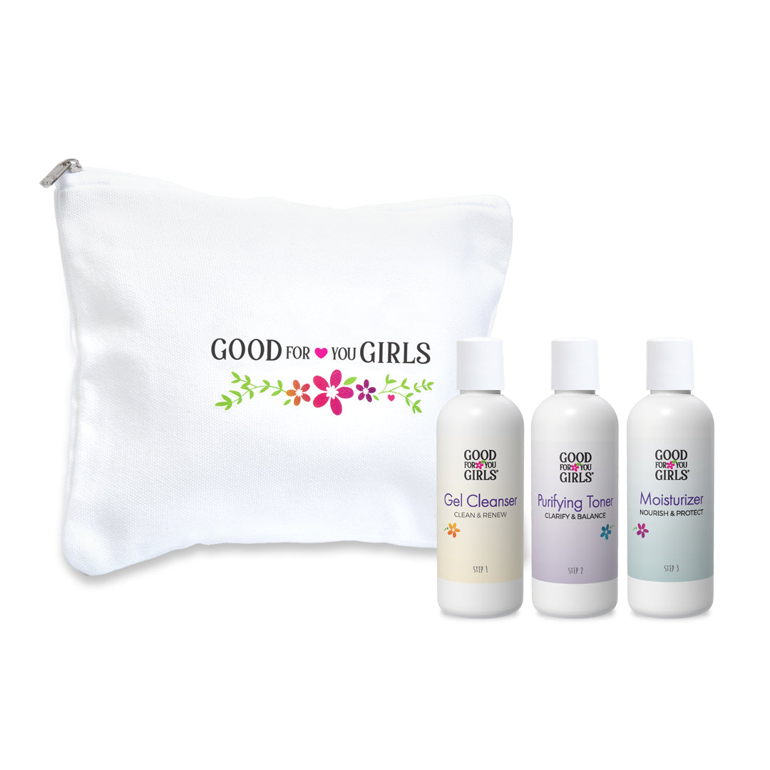 White zippered pouch with &