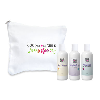White zippered pouch with &